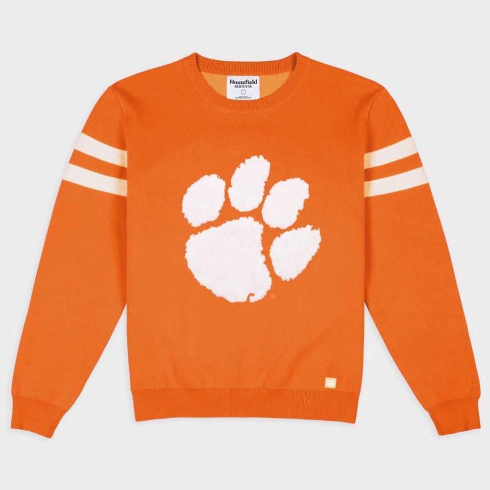 Small Clemson Tiger Paw Chenille Varsity Crewneck Sweater Orange Homefield